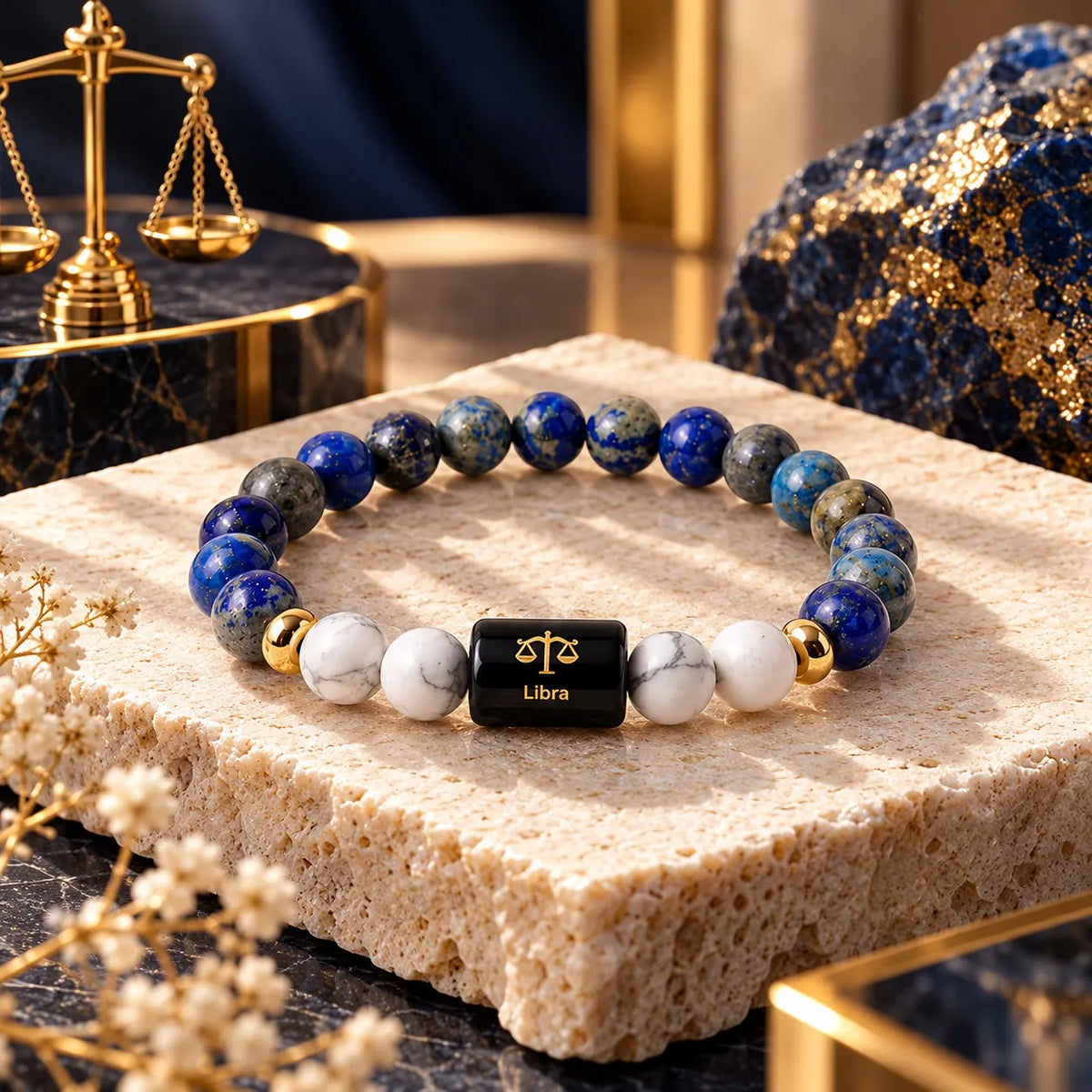 Libra (तुला राशि) Zodiac Lapis Lazuli & Howlite Bracelet