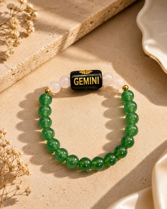 Gemini (मिथुन राशि) Green Aventurine & Milky Quartz Zodiac Bracelet