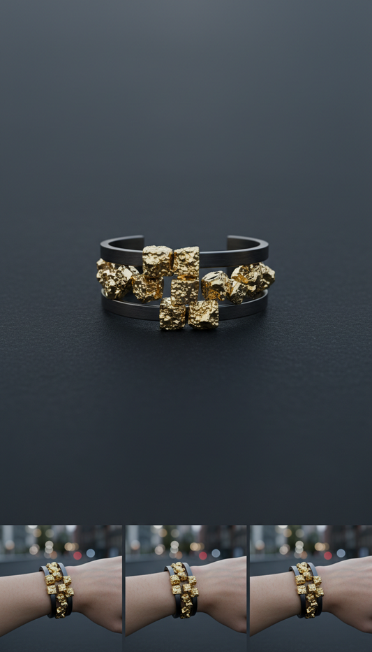 Stacked Pyrite and Steel Cuff