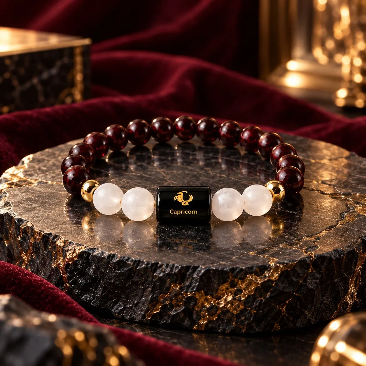 Capricorn (मकर राशि) Zodiac Garnet & Milky Quartz Bracelet