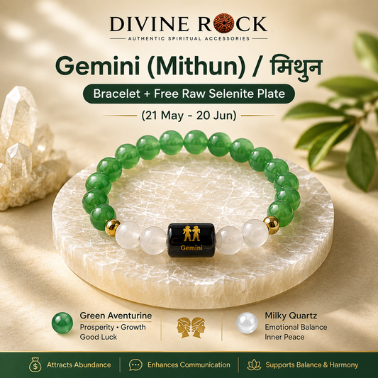 Gemini (मिथुन राशि) Green Aventurine & Milky Quartz Zodiac Bracelet