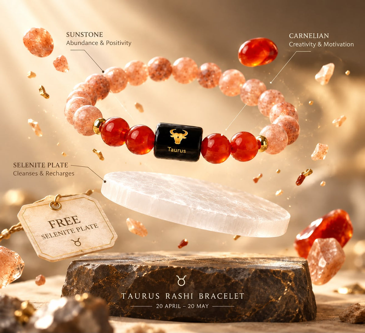 Taurus Rashi Bracelet – Sunstone & Carnelian Zodiac Bracelet