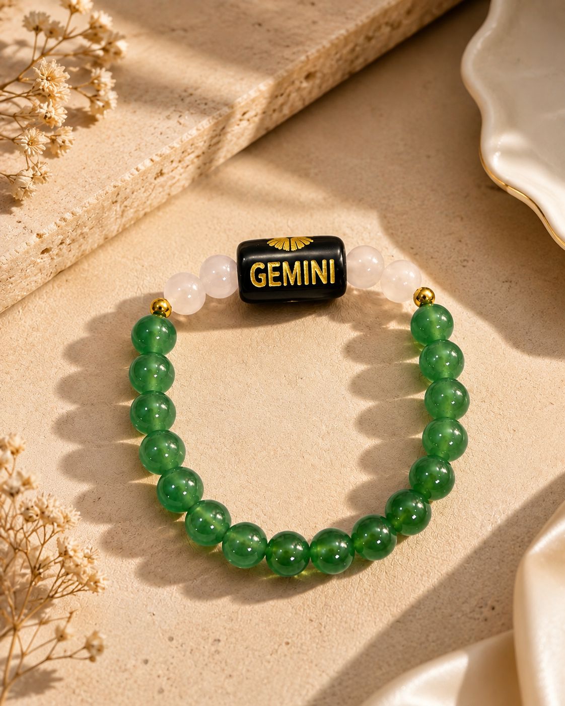 Gemini (मिथुन राशि) Green Aventurine & Milky Quartz Zodiac Bracelet